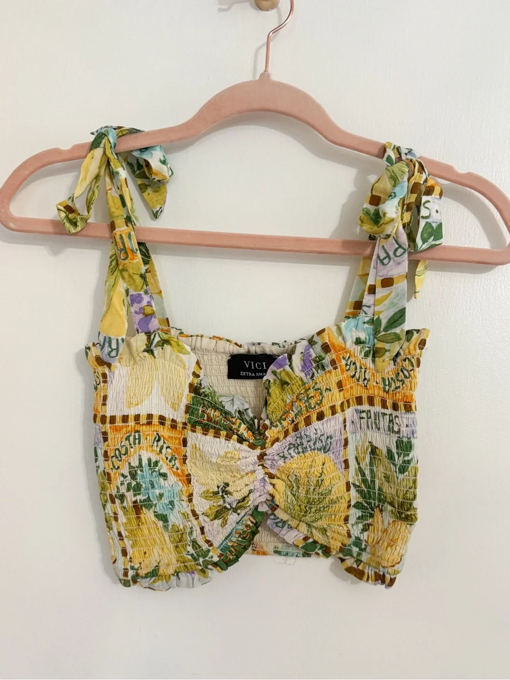 Vici Yellow Solera Tropical Print Maxi Skirt & Smocked Top Set NWOT size XS